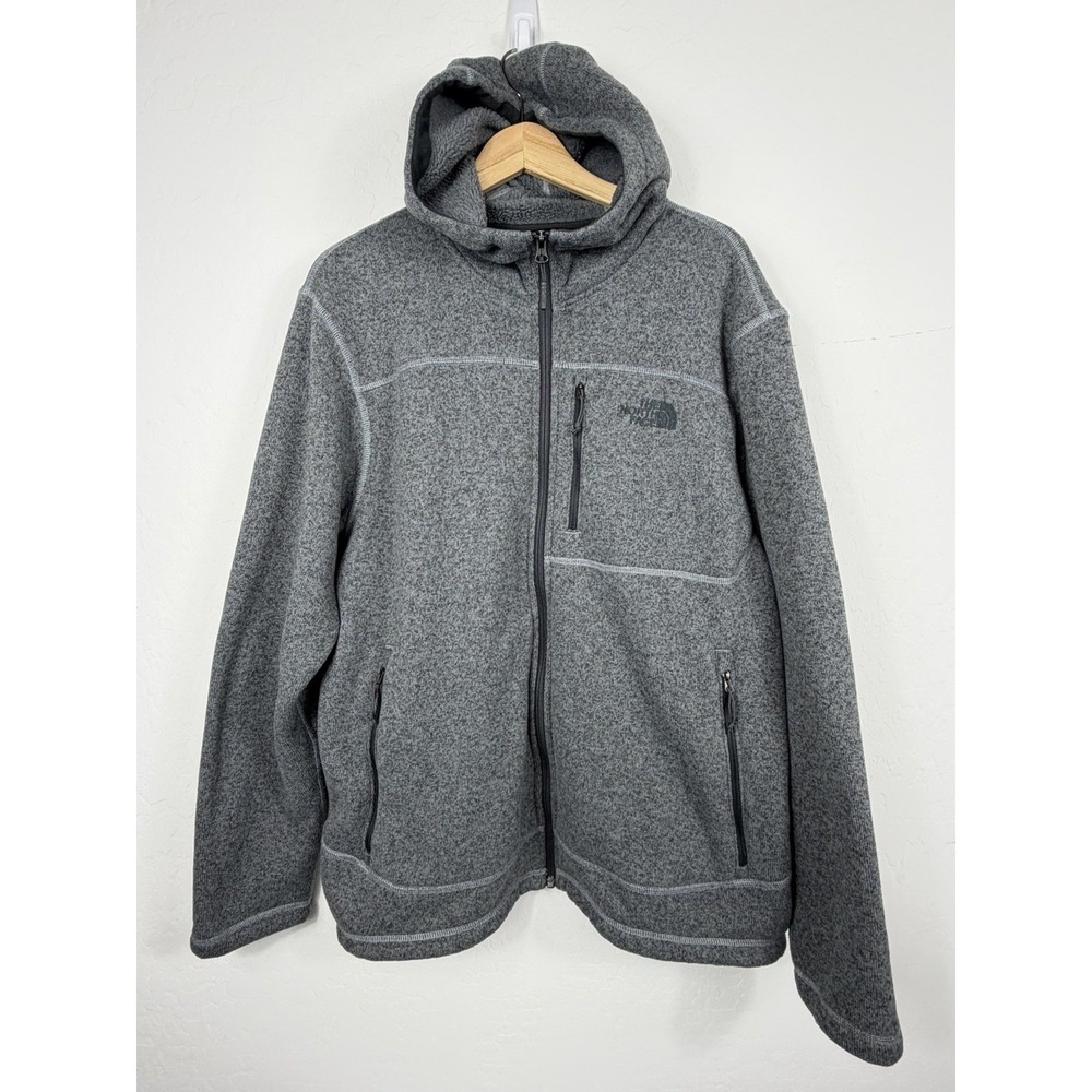 The North Face Full Zip Hooded Fleece Jacket Gray Heather Sherpa Lined Men's XL